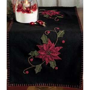    Black Wool Felt Poinsettia Holiday Table Runner: Home & Kitchen