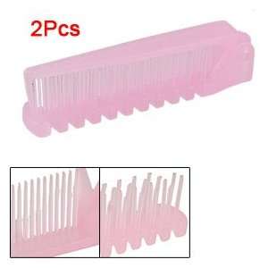  Foldable Pink Plastic Fine Coarse Teeth Hair Comb 2 Pcs 