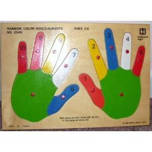  RAINBOW COLOR HANDS NUMBERS Wooden Puzzle 1986 Everything 
