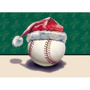  Santa Hat On Baseball Greeting Cards Gifts 5 X7 Sports 