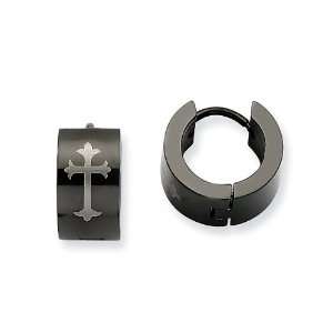    Stainless Steel Black plated Hinged w/ Cross Earrings: Jewelry