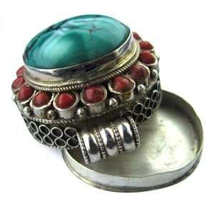  Silver Tibetan Pendant with Turquoise and Jasper Crystal 