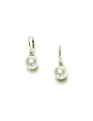 Sterling Silver White Shell Pearl and Cubic Zirconia Lever Back 