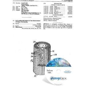   Patent CD for BACK PRESSURE RESISTANT FILTER ELEMENT 