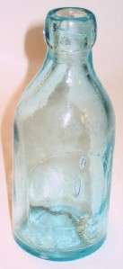 Antique/Vtg Aqua Blue glass Soda Bottle w/stopper remains  