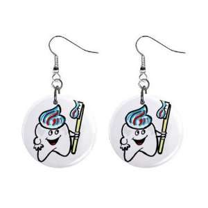 Happy Tooth with brush Dangle Earrings Jewelry 1 inch Buttons 12479762