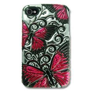   Glitz Light Weight Hard Back Cover for Iphone 4 4S, Pink Butterflies