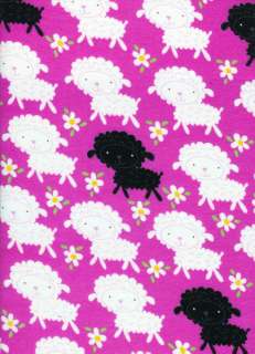 Counting Black White Sheep Hot Pink Flannel Fabric TT  
