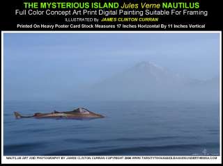 MYSTERIOUS ISLAND Jules Verne NAUTILUS SUBMARINE Art  