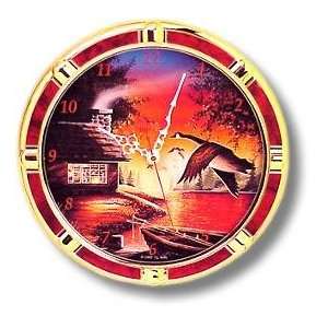  Quiet Time Lake Wildlife Wall Clock SS 96128: Home 