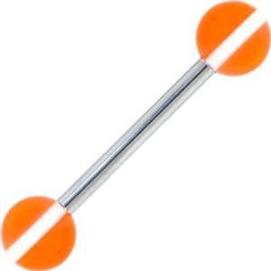  Orange White Striped Barbell Tongue Ring Jewelry