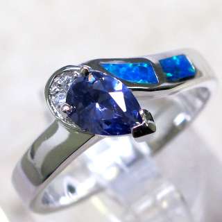 genuine 925 sterling silver blue opal tanzanite man made ring size 8