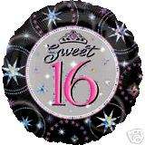   Sixteen Black Hot Pink Holographic Happy Birthday Party Balloon  