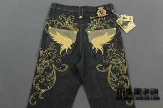 Gold Embroidery Mens Hip Hop Jeans Casual Pants Skateboard Pants Size 