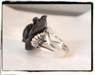   STERLING SILVER 925 SMOKY QUARTZ ONYX MARCASITE CARVED FLORAL RING