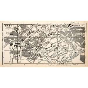 1949 Lithograph Vintage Street Map Caen France Landmarks City Planning 