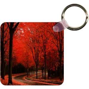  Red leaves Fall Park scenery Art Key Chain   Ideal Gift 