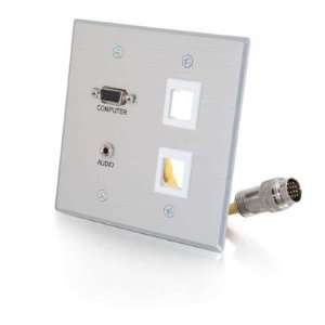   Integrated HD15 + 3.5mm + Two Keystone Wall Plate   Brushed Aluminum