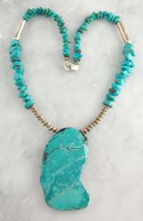 Sterling Silver Green Turquoise Slab Nugget Necklace 20.5 Southwest 