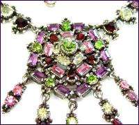 Vintge 50s Hollycraft Amethyst Peridot Crystal Necklace  