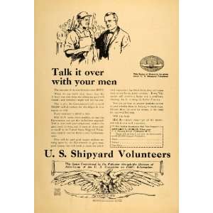  1918 Ad U. S. Shipyard Volunteers Skilled Workers WWI 