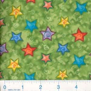  45 Wide Flannel Razzle Dazzle Stars Green Fabric By The 