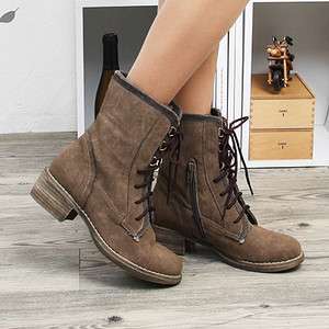 Womens Brown Lace Up Zip Combat Boots Shoes US 6~8  