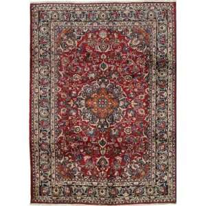  68 x 93 Red Persian Hand Knotted Wool Mashad Rug 