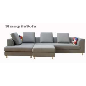   Grey Fabric Sectional Designer Sofa Chaise and Ottoman