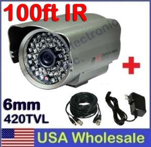   CCD 6mm Weatherproof Outdoor Security CCTV Camera + Power&Cable Pack