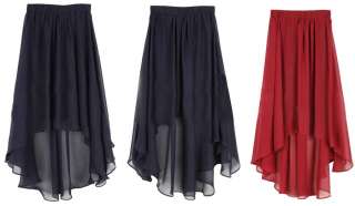   Asymmetric Long Maxi Skirt Elastic Waist Band Chiffon Dance Dress Iqg