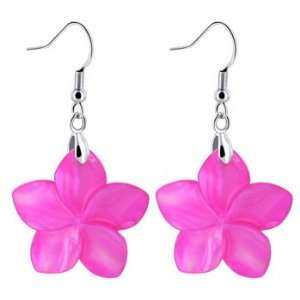   Steel Dyed Mother of Pearl Hot Pink Flower French Wire Drop Earrings