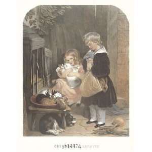  Children and Rabbits by Sir Edwin Henry Landseer 23x32