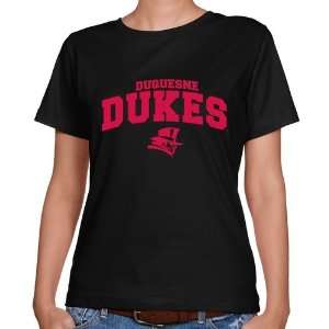  NCAA Duquesne Dukes Ladies Black Logo Arch Classic Fit T 