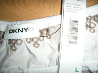 NWT! DKNY Womens Short Sleeve Peasant Top White Sz LARGE Ret $45 