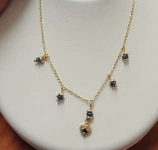 14k Gold Italian Cabochon Sapphire Necklace Pendant  