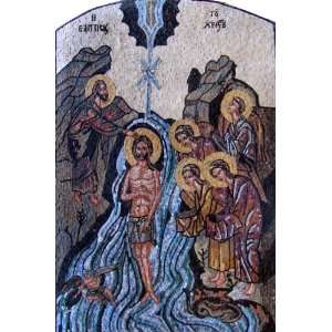   52x33 Baptism Jesus Marble Mosaic Icon Christian Art