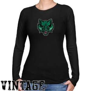 NCAA Binghamton Bearcats Ladies Black Distressed Logo Vintage Long 