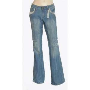  Cache Blue Denim Boot Cut Distressed Jeans Size 8 M Cache 