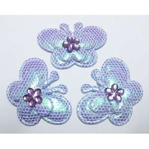  30pc Purple Glitter Butterflies Fabric Padded Appliques 