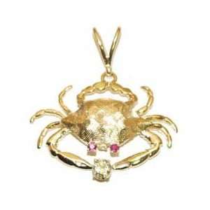 Reyes del Mar 14K Gold Blue Crab with 20 pt Diamond Solitarie Nautical 