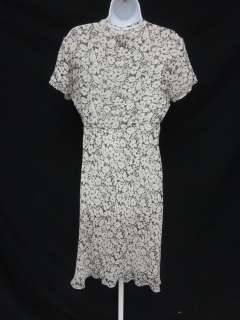 DKNY Beige Gray Floral Print Silk V Neck Dress Sz 8  