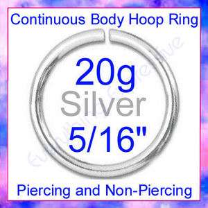 20g 5/16 Sterling Silver Continuous Hoop Ring Nose Ear  