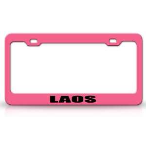 LAOS Country Steel Auto License Plate Frame Tag Holder, Pink/Black