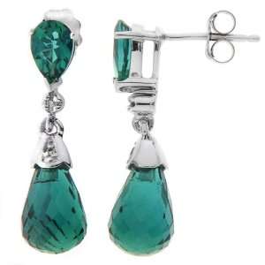   10K White Gold Lab Created Emerald and Round Diamond Earrings: Jewelry