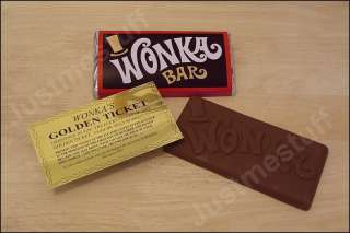 WILLY WONKA chocolate bar replica + Shiny Golden Ticket  