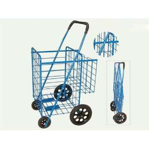 Blue Folding Shopping Cart with Double Basket  Jumbo size 150 lb 