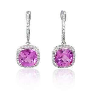    Diamond and Pink Quartz 14k White Gold Dangle Earrings Jewelry