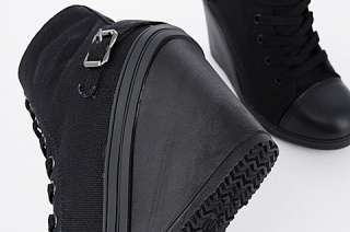 Black Heels Canvas Lace up Wedges Fashion Sneakers Women Shoes US SZ 4 