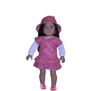  3 Piece Gingham Summer Dress with Hat Fits 18 Doll Toys 